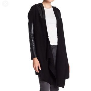 Blank NYC Sweaters - Blank NYC Faux Leather Hooded Cardigan Blank NYC Sweaters - Blank NYC Faux Leather Hooded Cardigan